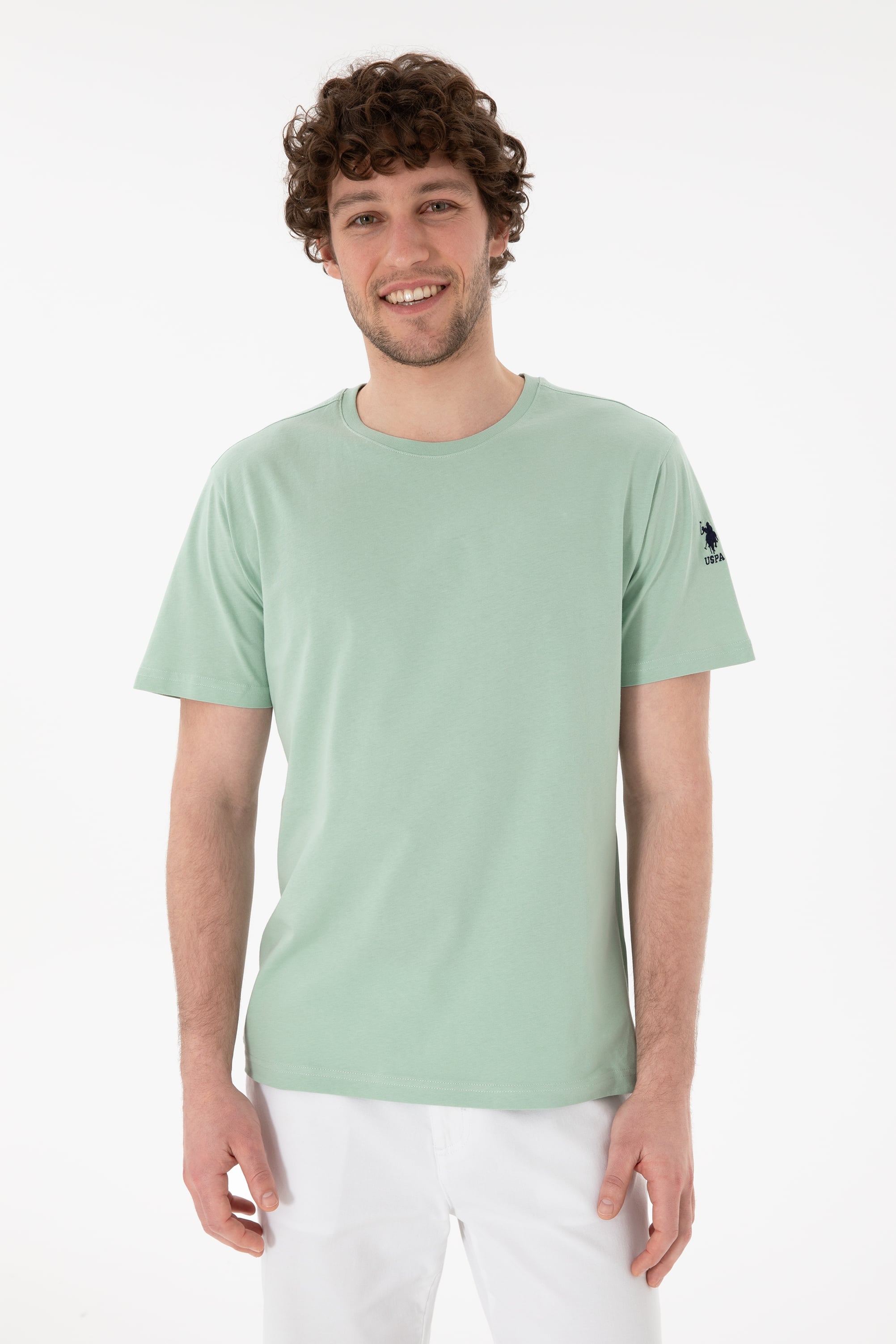 Erkek Regular Fit Bisiklet Yaka Su Yeşili Basic Tişört - Image 2