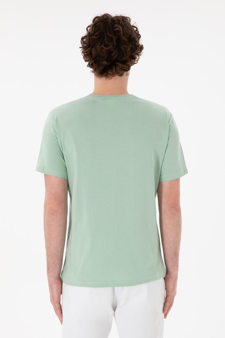 Erkek Regular Fit Bisiklet Yaka Su Yeşili Basic Tişört - 50305985117