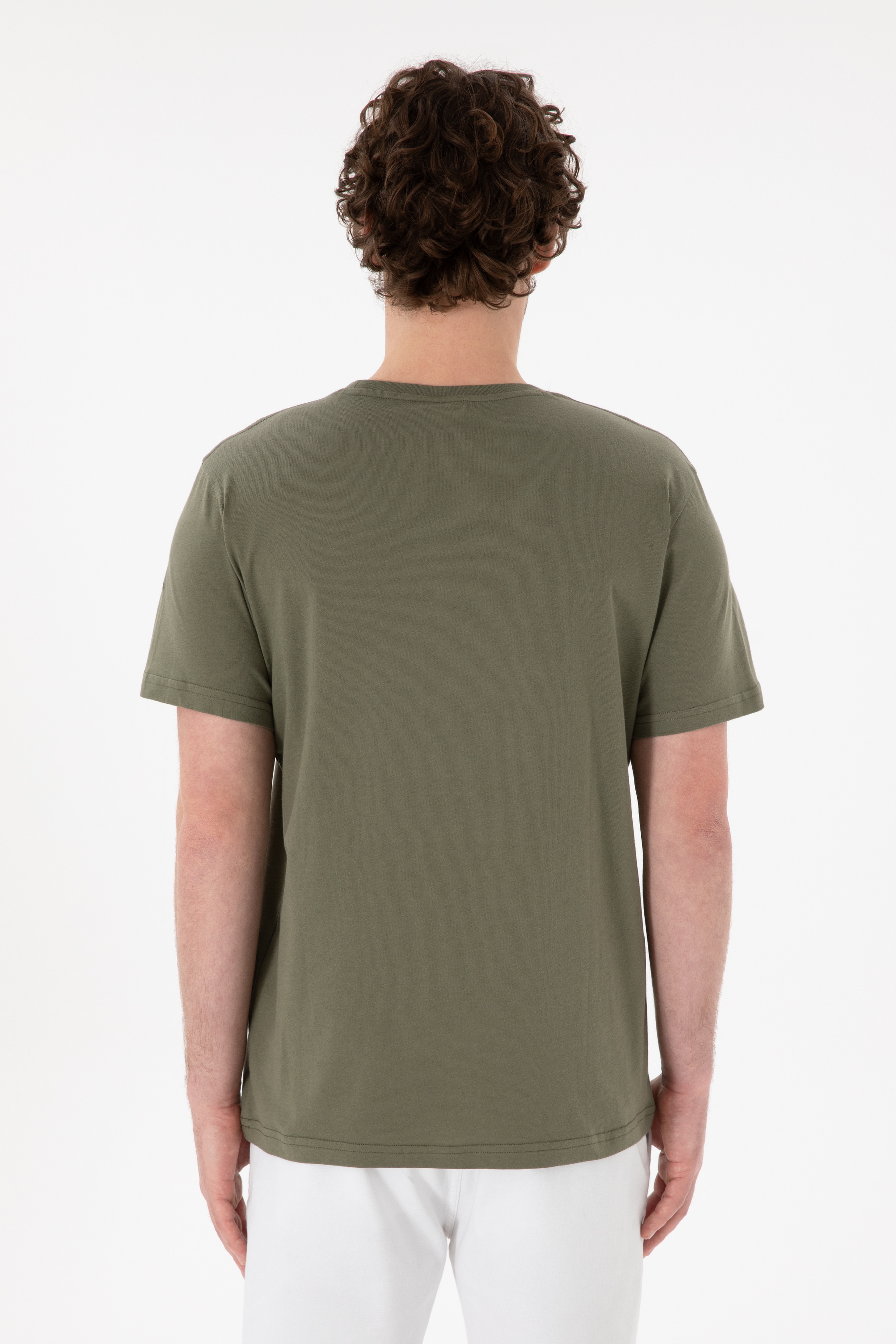 Erkek Regular Fit Bisiklet Yaka Koyu Haki Basic Tişört - Image 6