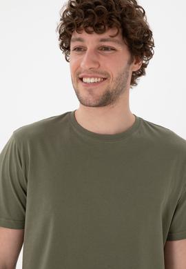 Erkek Regular Fit Bisiklet Yaka Koyu Haki Basic Tişört - 50305985211
