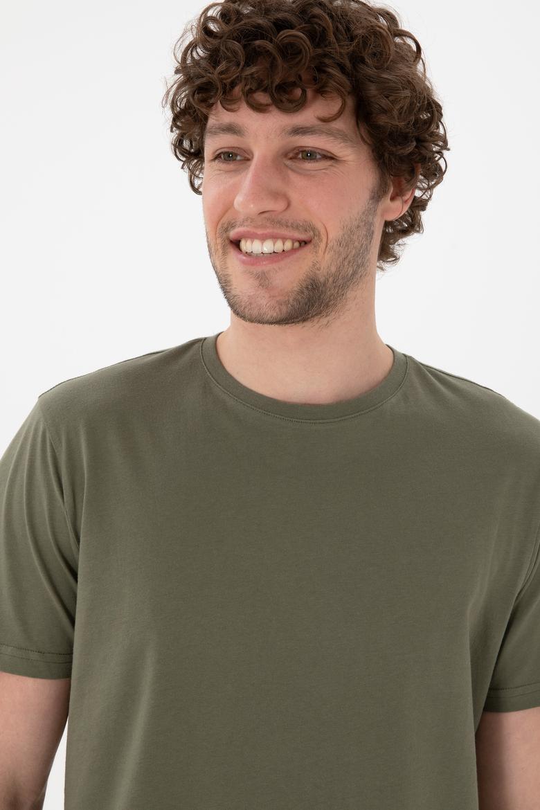 Erkek Regular Fit Bisiklet Yaka Koyu Haki Basic Tişört - 50305985211
