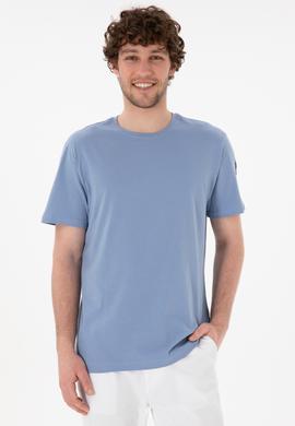 Erkek Regular Fit Bisiklet Yaka Mavi Basic Tişört - 50305985189