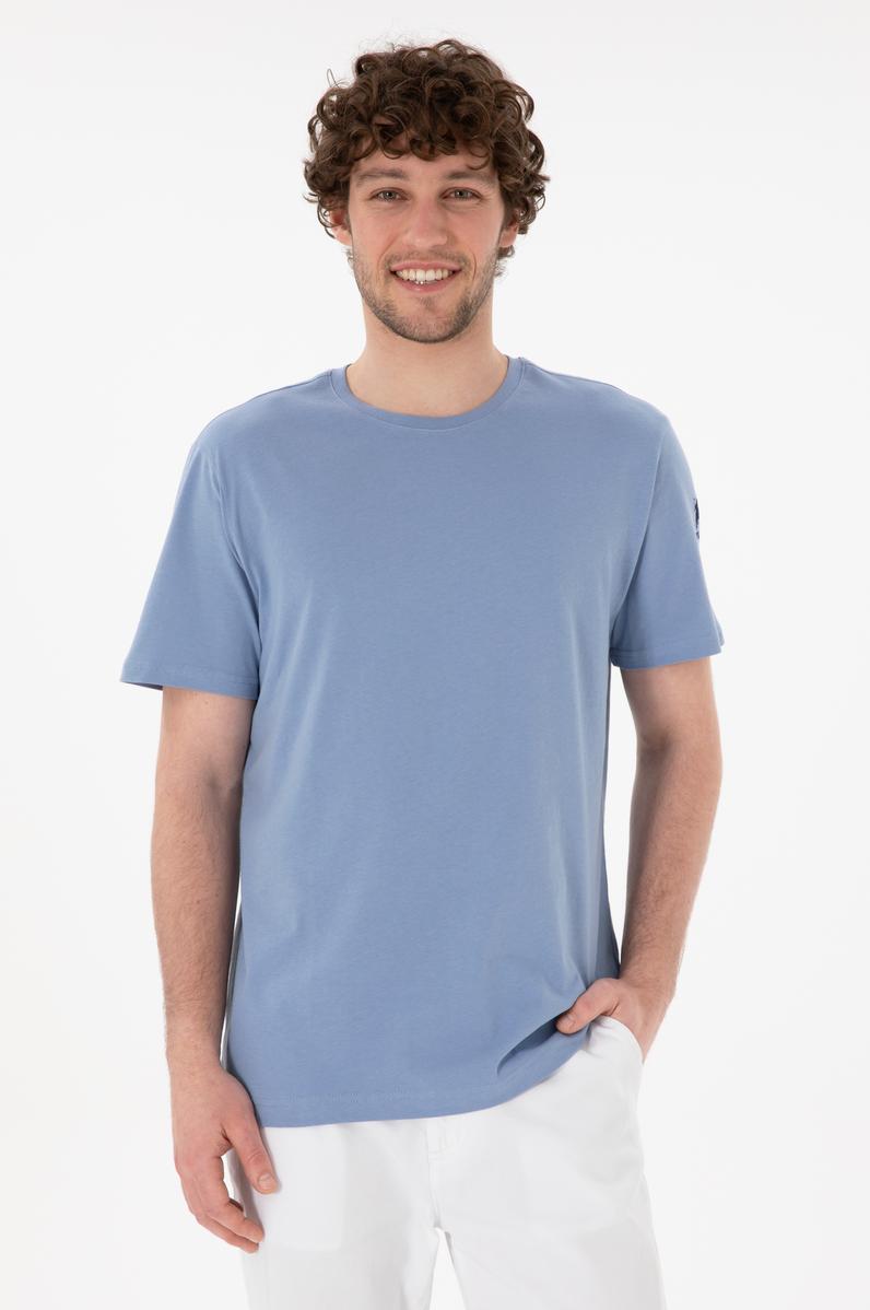 Erkek Regular Fit Bisiklet Yaka Mavi Basic Tişört