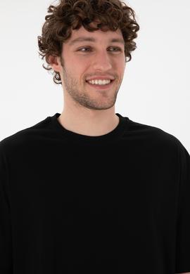 Erkek Long Fit Bisiklet Yaka Siyah Basic Tişört - 50305988018