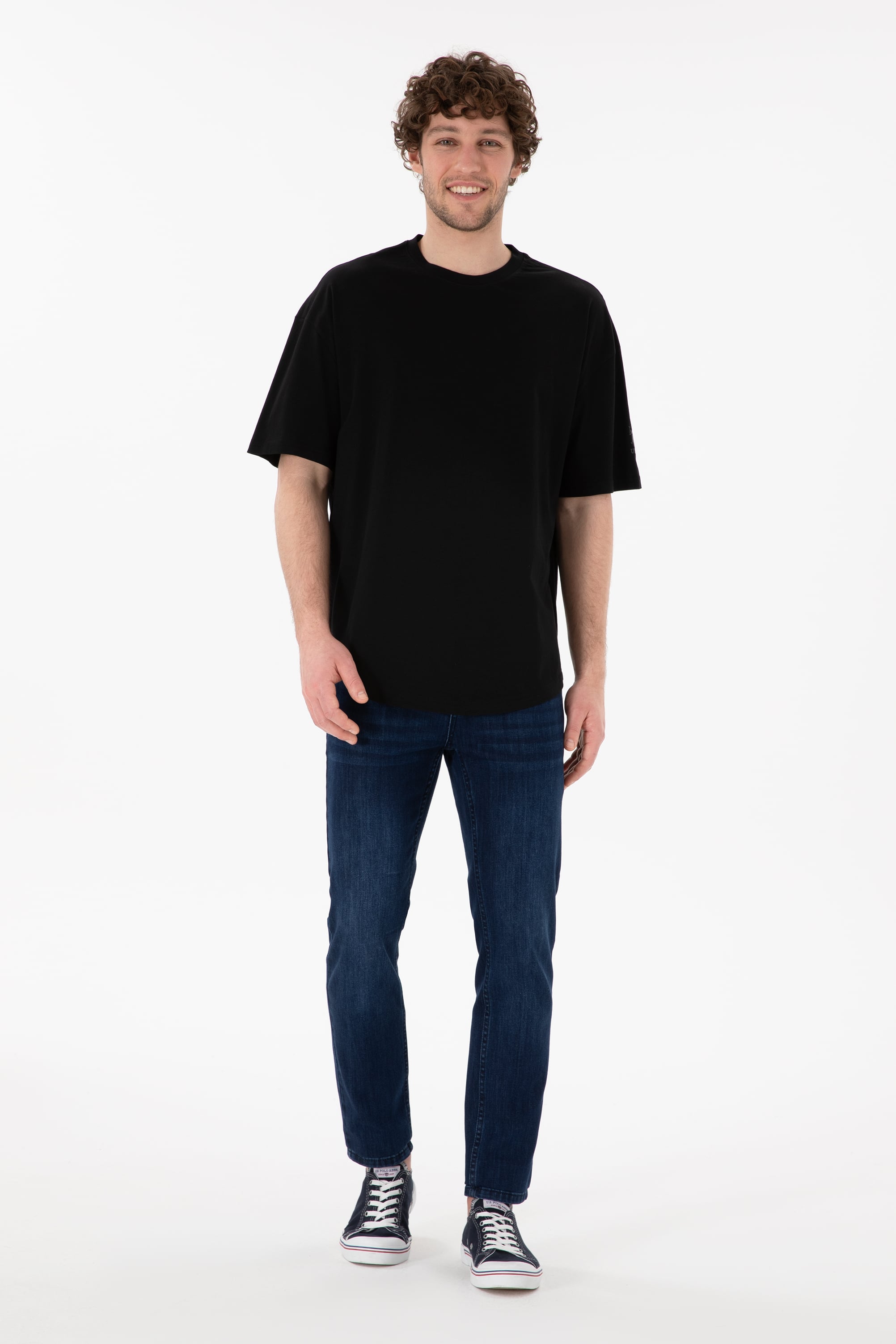 Erkek Long Fit Bisiklet Yaka Siyah Basic Tişört