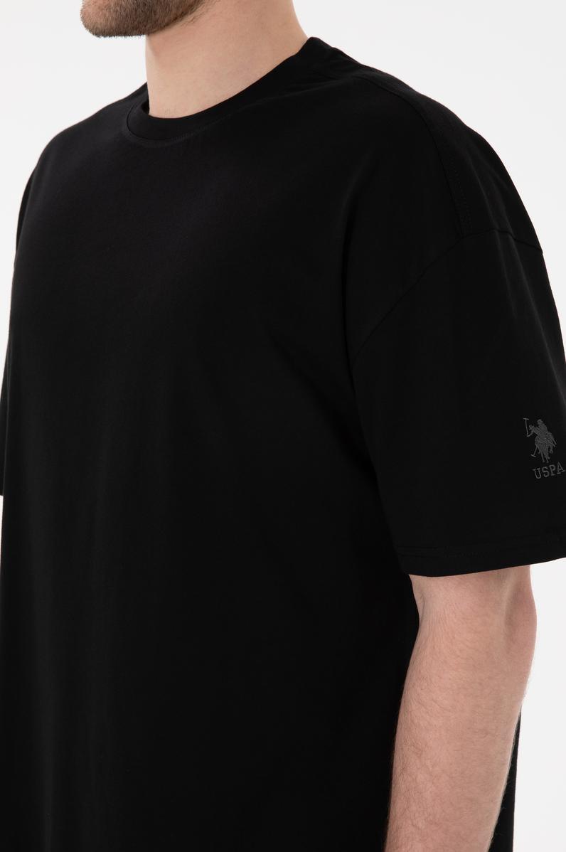 Erkek Long Fit Bisiklet Yaka Siyah Basic Tişört