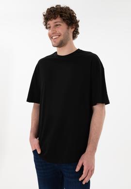 Erkek Long Fit Bisiklet Yaka Siyah Basic Tişört - 50305988018