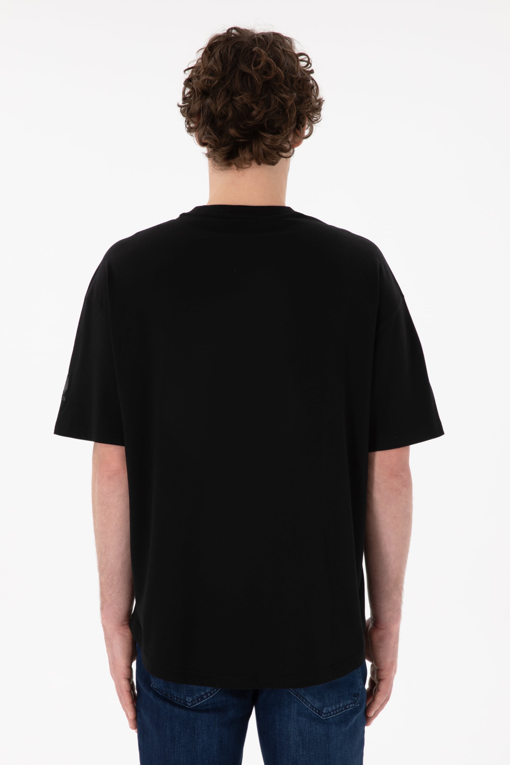 Erkek Long Fit Bisiklet Yaka Siyah Basic Tişört - Image 6