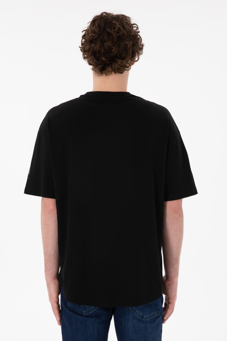 Erkek Long Fit Bisiklet Yaka Siyah Basic Tişört - 50305988018