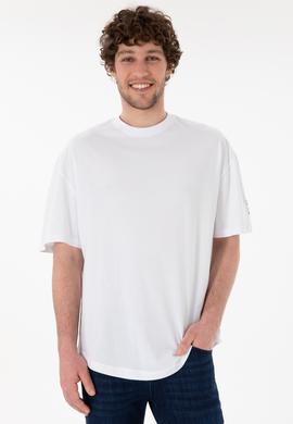 Erkek Long Fit Bisiklet Yaka Beyaz Basic Tişört - 50305988040