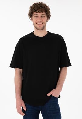 Erkek Long Fit Bisiklet Yaka Siyah Basic Tişört - 50305988018