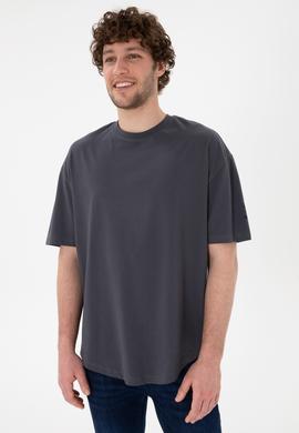 Erkek Long Fit Bisiklet Yaka Antrasit Basic Tişört - 50305988134