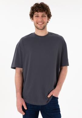 Erkek Long Fit Bisiklet Yaka Antrasit Basic Tişört - 50305988134