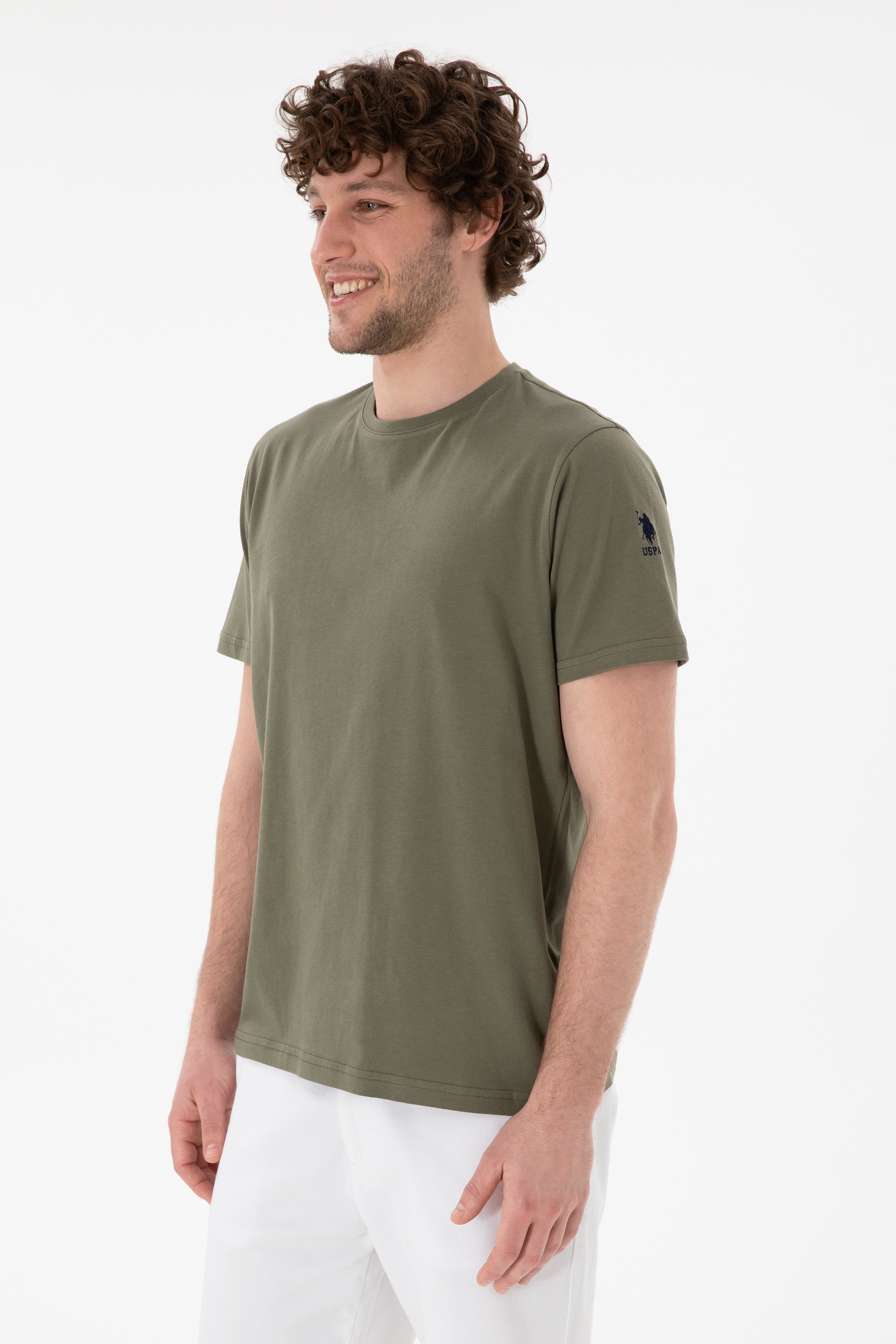 Erkek Regular Fit Bisiklet Yaka Koyu Haki Basic Tişört - Image 2