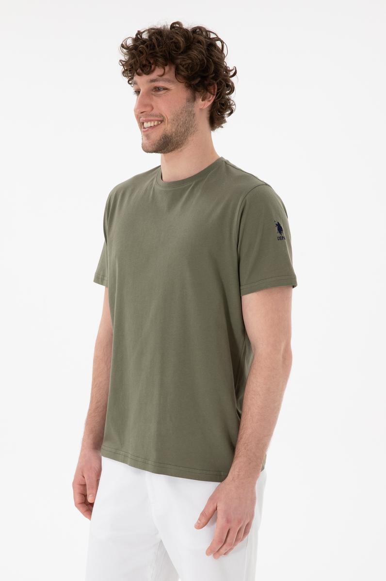 Erkek Regular Fit Bisiklet Yaka Koyu Haki Basic Tişört