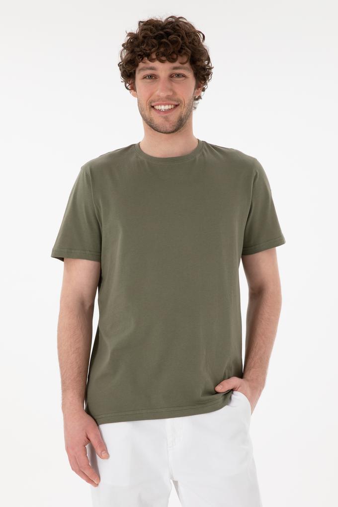 Erkek Regular Fit Bisiklet Yaka Koyu Haki Basic Tişört