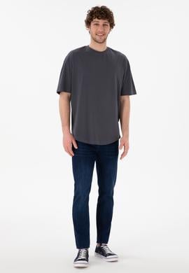 Erkek Long Fit Bisiklet Yaka Antrasit Basic Tişört - 50305988134