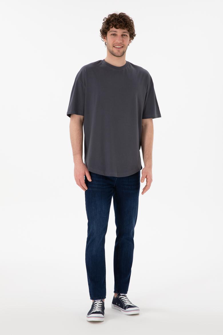 Erkek Long Fit Bisiklet Yaka Antrasit Basic Tişört - 50305988134