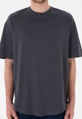 Erkek Long Fit Bisiklet Yaka Antrasit Basic Tişört - 50305988134