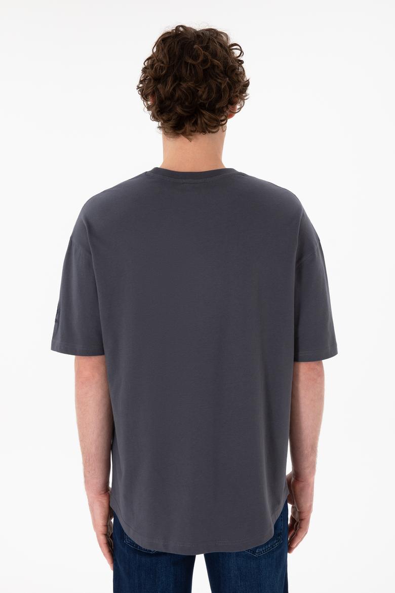 Erkek Long Fit Bisiklet Yaka Antrasit Basic Tişört - 50305988134