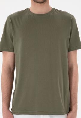 Erkek Regular Fit Bisiklet Yaka Koyu Haki Basic Tişört - 50305985211