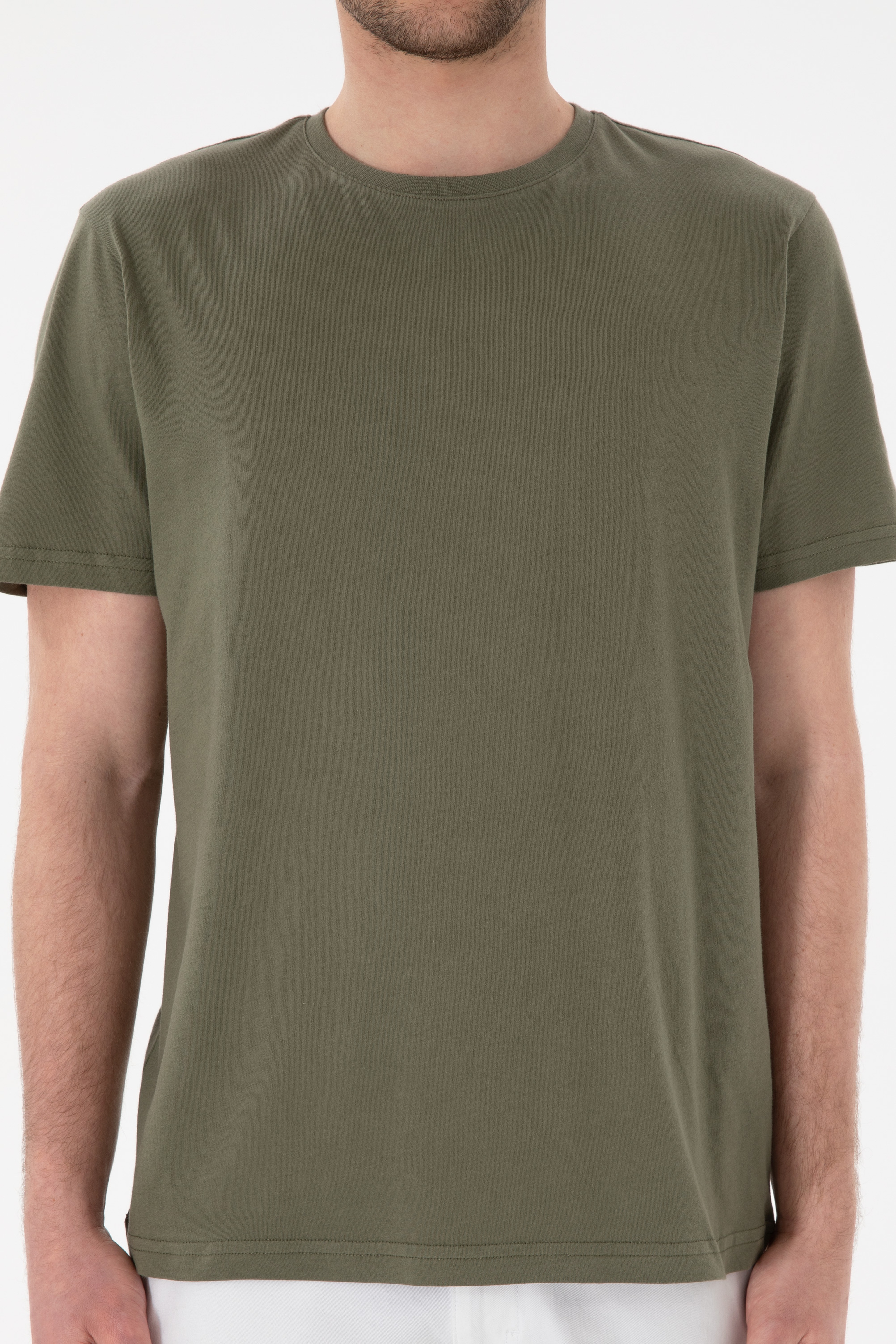 Erkek Regular Fit Bisiklet Yaka Koyu Haki Basic Tişört - Image 7