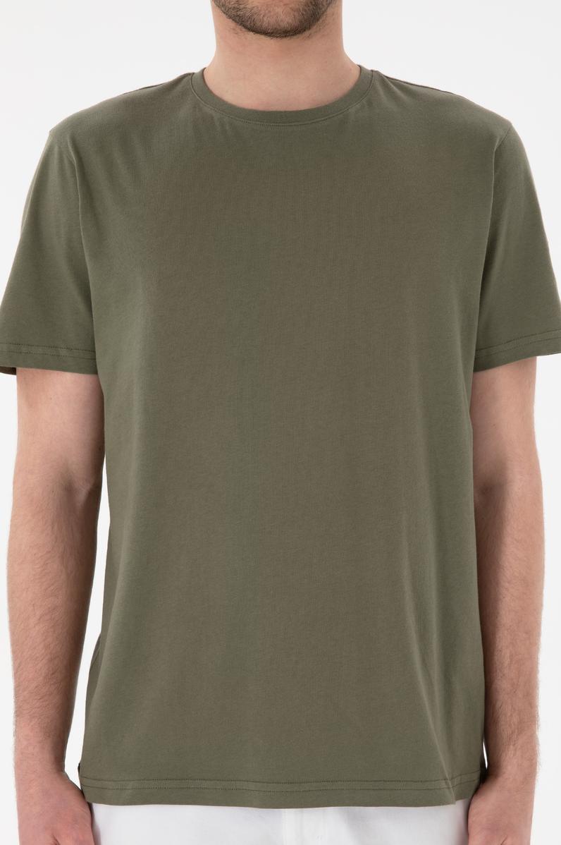 Erkek Regular Fit Bisiklet Yaka Koyu Haki Basic Tişört