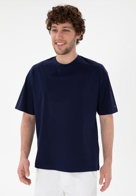 Erkek Comfort Fit Bisiklet Yaka Lacivert Merserize Basic Tişört - 50313089019