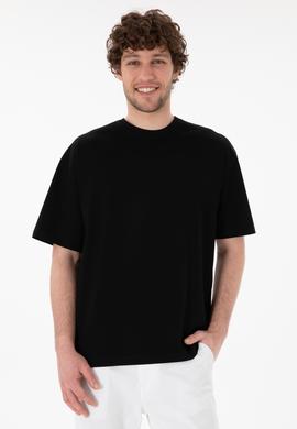 Erkek Comfort Fit Bisiklet Yaka Siyah Merserize Basic Tişört - 50313089009