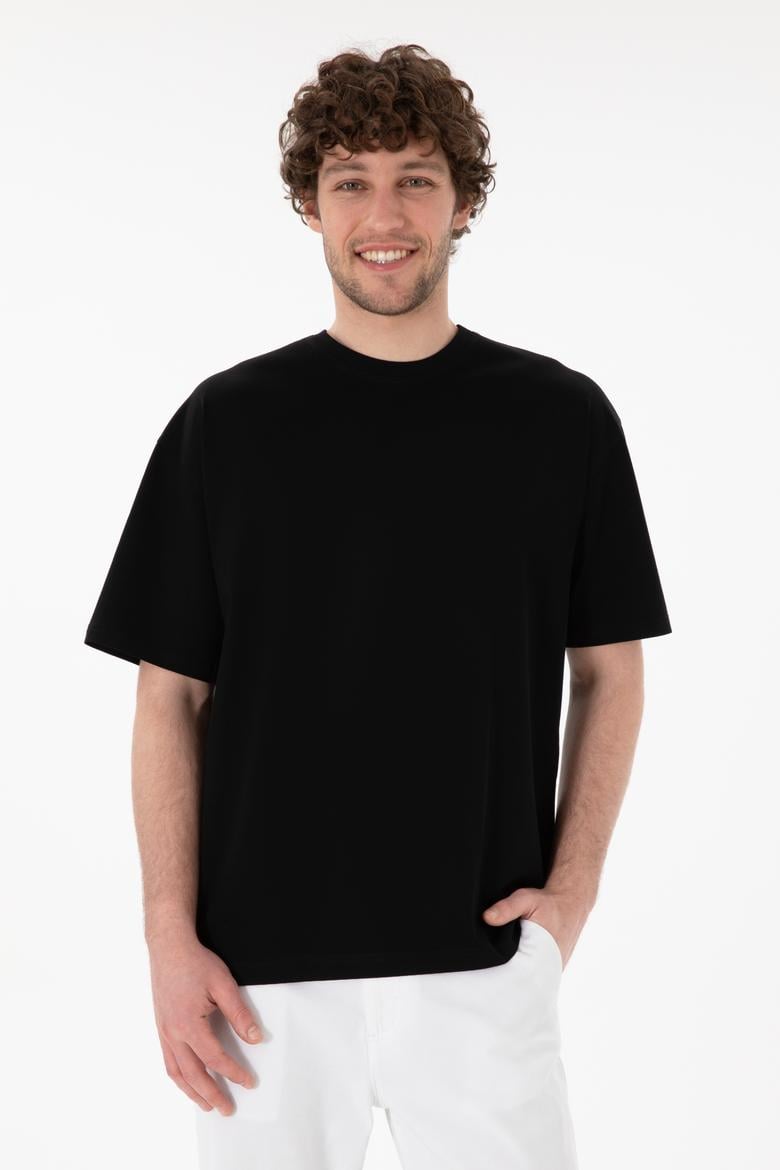 Erkek Comfort Fit Bisiklet Yaka Siyah Merserize Basic Tişört