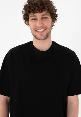 Erkek Comfort Fit Bisiklet Yaka Siyah Merserize Basic Tişört - 50313089009