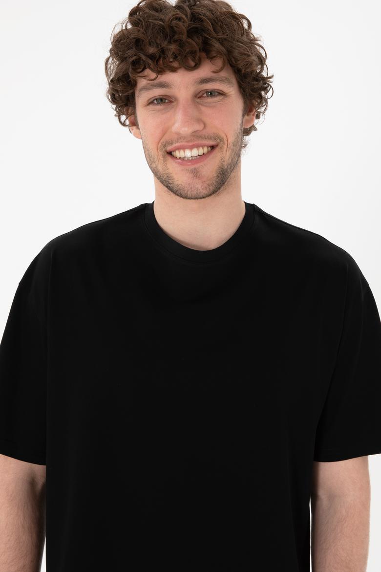 Erkek Comfort Fit Bisiklet Yaka Siyah Merserize Basic Tişört - 50313089009