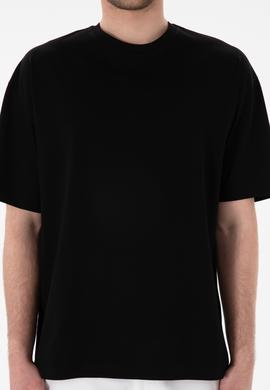 Erkek Comfort Fit Bisiklet Yaka Siyah Merserize Basic Tişört - 50313089009