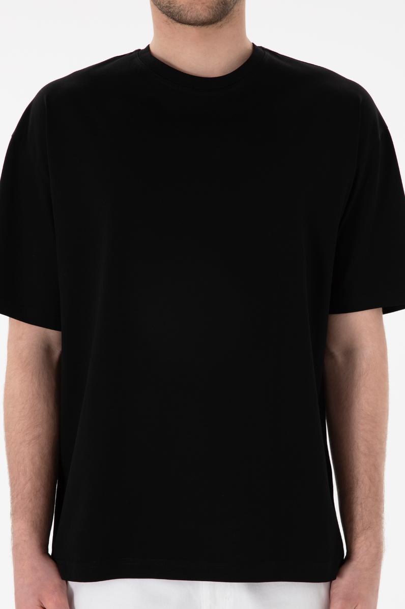 Erkek Comfort Fit Bisiklet Yaka Siyah Merserize Basic Tişört