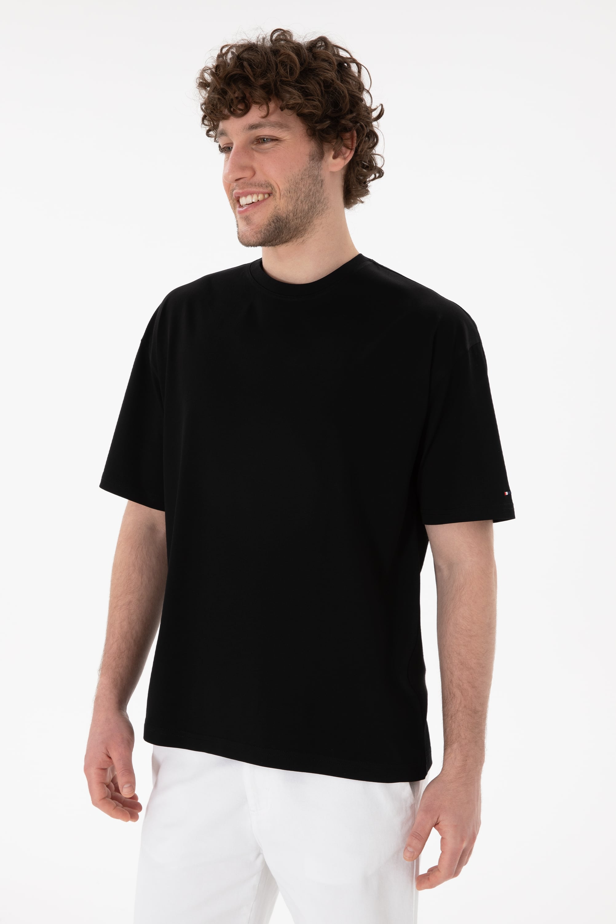 Erkek Comfort Fit Bisiklet Yaka Siyah Merserize Basic Tişört
