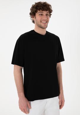 Erkek Comfort Fit Bisiklet Yaka Siyah Merserize Basic Tişört - 50313089009