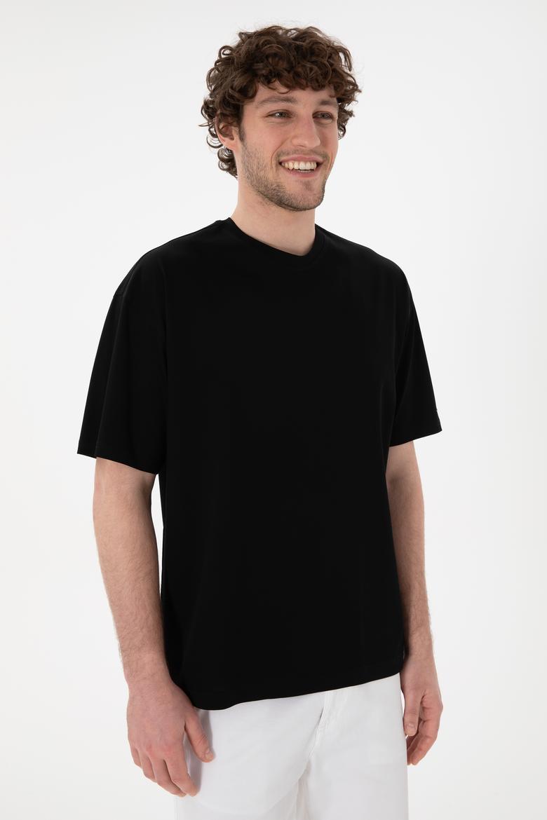 Erkek Comfort Fit Bisiklet Yaka Siyah Merserize Basic Tişört - 50313089009