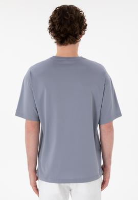 Erkek Comfort Fit Bisiklet Yaka Mavi Merserize Basic Tişört - 50313089031