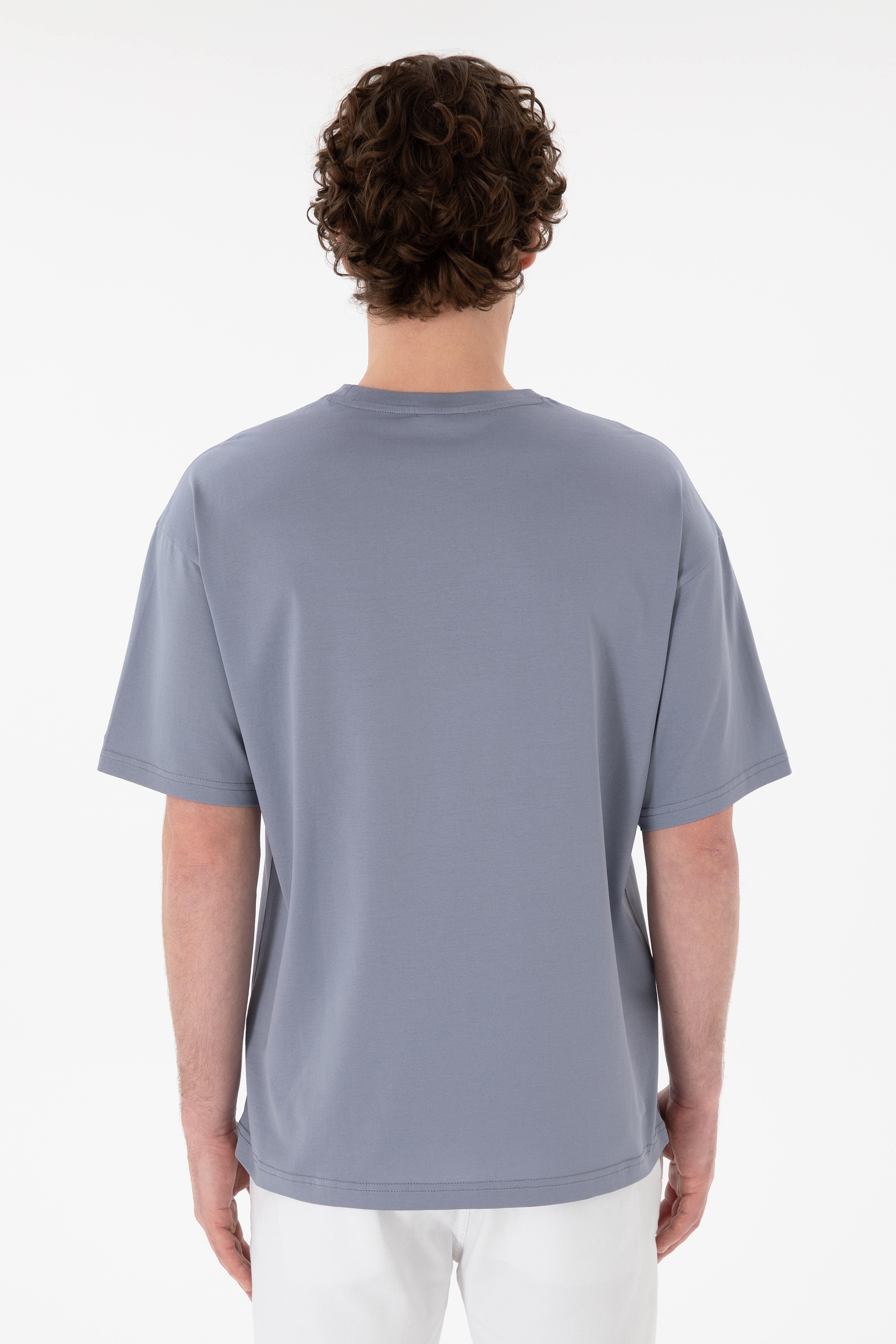 Erkek Comfort Fit Bisiklet Yaka Mavi Merserize Basic Tişört