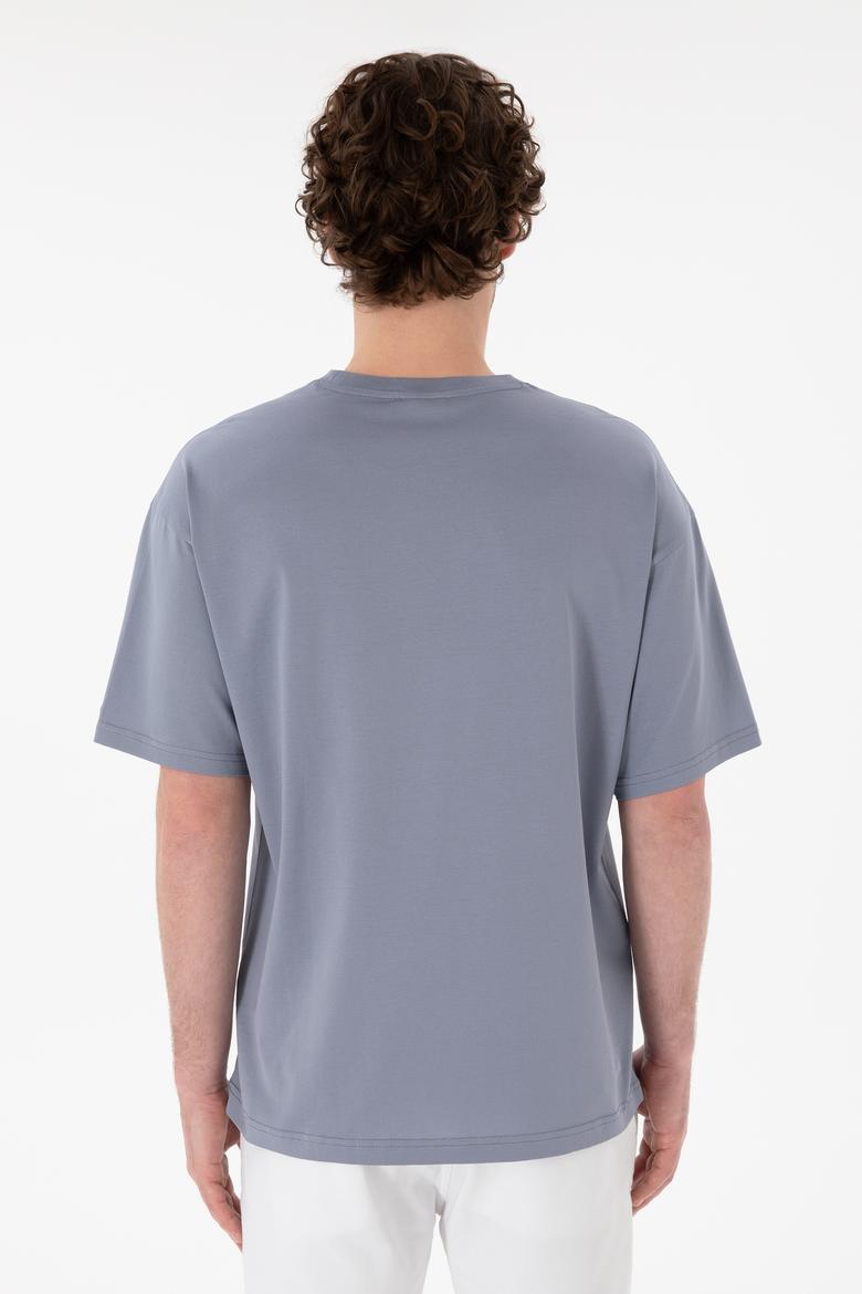 Erkek Comfort Fit Bisiklet Yaka Mavi Merserize Basic Tişört - 50313089031