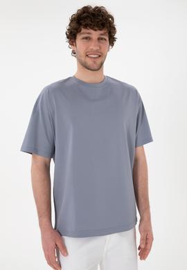 Erkek Comfort Fit Bisiklet Yaka Mavi Merserize Basic Tişört - 50313089031