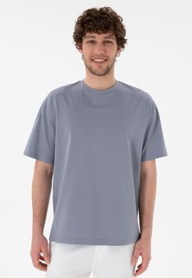 Erkek Comfort Fit Bisiklet Yaka Mavi Merserize Basic Tişört - 50313089031