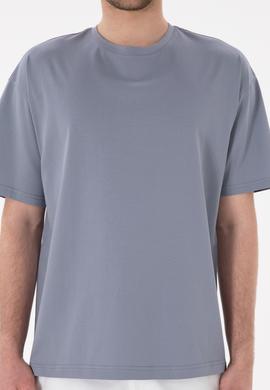 Erkek Comfort Fit Bisiklet Yaka Mavi Merserize Basic Tişört - 50313089031