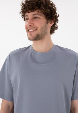 Erkek Comfort Fit Bisiklet Yaka Mavi Merserize Basic Tişört - 50313089031