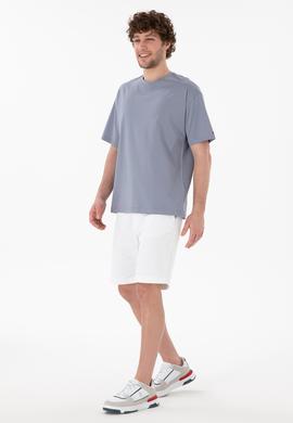 Erkek Comfort Fit Bisiklet Yaka Mavi Merserize Basic Tişört - 50313089031