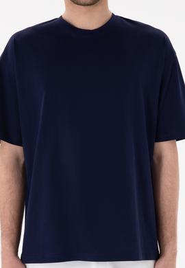 Erkek Comfort Fit Bisiklet Yaka Lacivert Merserize Basic Tişört - 50313089019