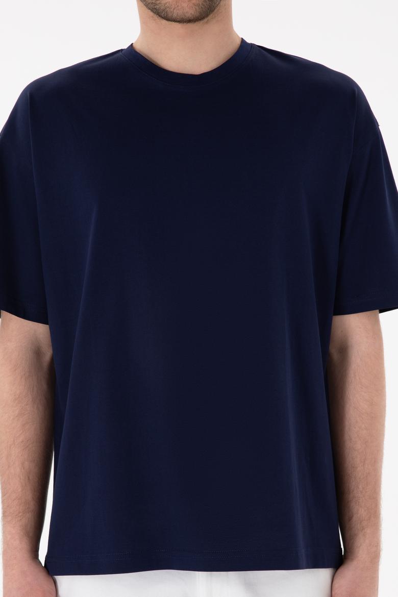 Erkek Comfort Fit Bisiklet Yaka Lacivert Merserize Basic Tişört - 50313089019