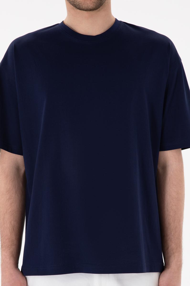 Erkek Comfort Fit Bisiklet Yaka Lacivert Merserize Basic Tişört