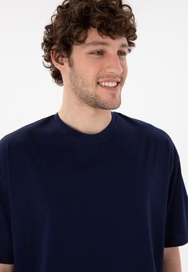 Erkek Comfort Fit Bisiklet Yaka Lacivert Merserize Basic Tişört - 50313089019