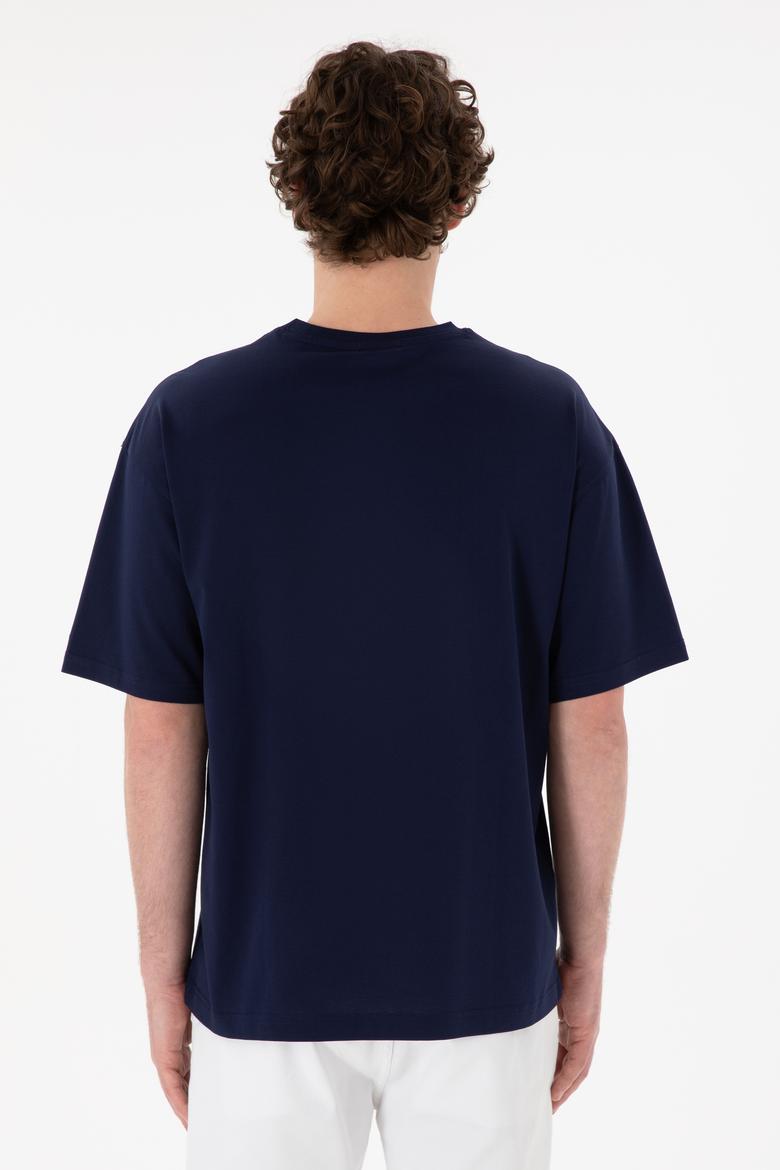 Erkek Comfort Fit Bisiklet Yaka Lacivert Merserize Basic Tişört - 50313089019